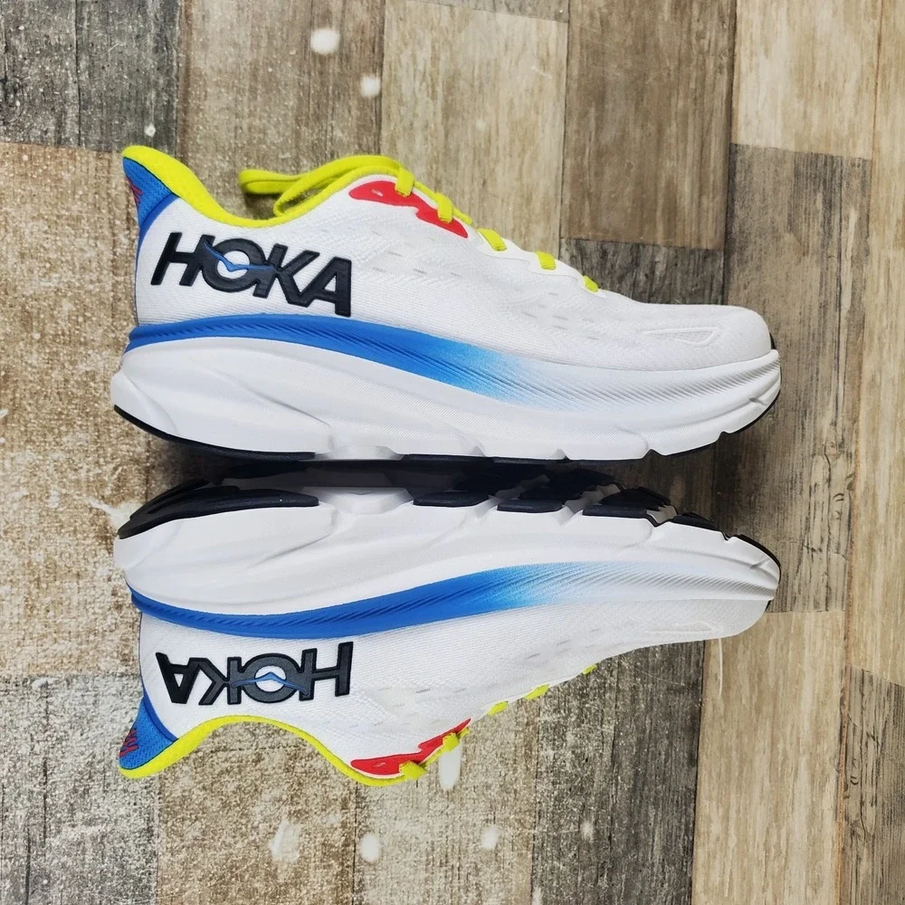 Hoka One One Clifton 9 Mens Shoes Sz 7 Blanc‎ De Blanc Virtual Blue Lace Up